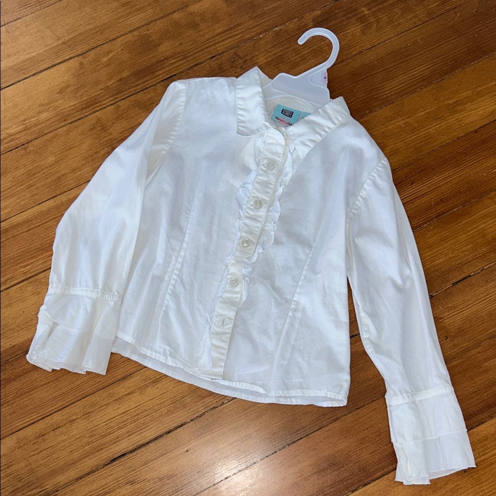 Faded Glory White Ruffle Button Down Kids Shirt